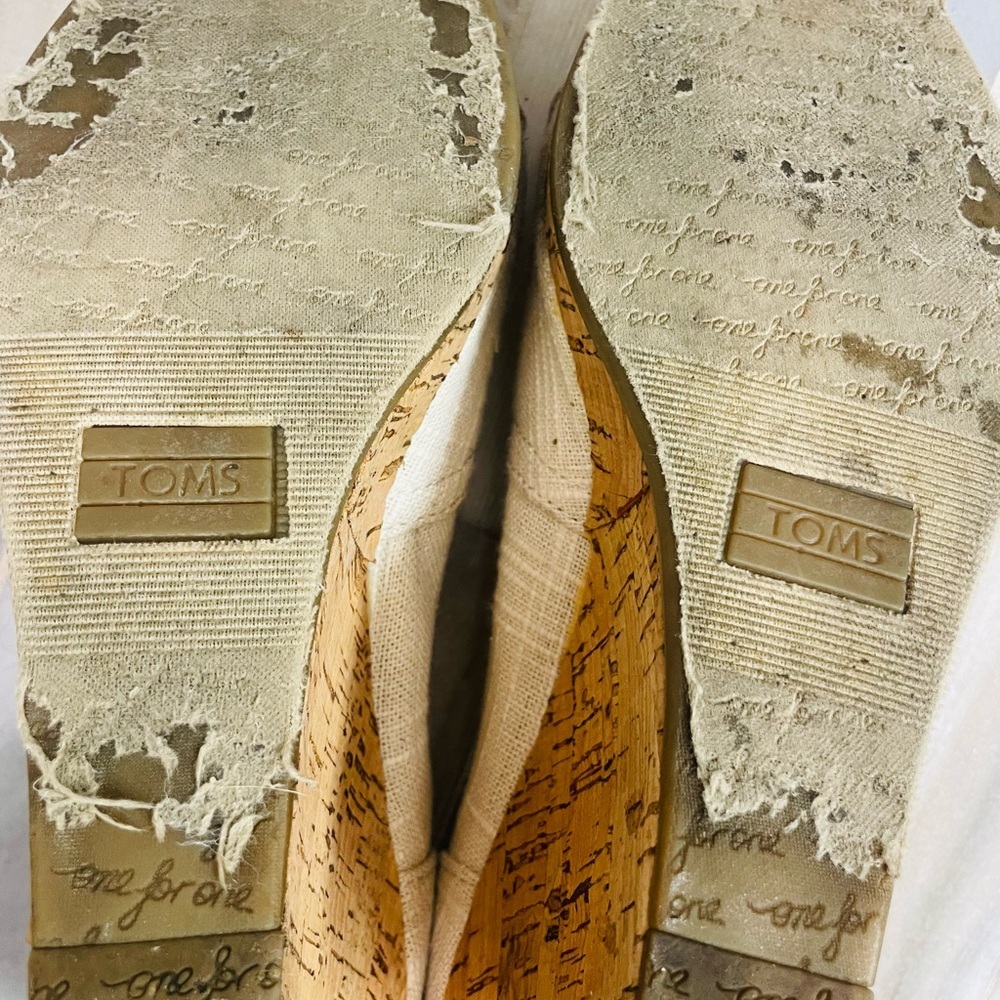 TOMS Stella Cork Wedge Sandals Womens Oatmeal Woven Open Toe Slip On Size 9 - Picture 11 of 16